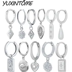 925 Sterling Silver Needle Aloof Geometric Design Silver Series Retro Women Hoop Earrings Pendant Classic Fashion Ear Jewelry