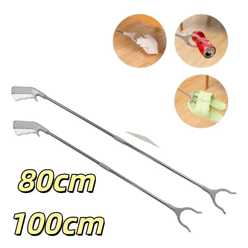 Foldable Waste Picker Grabber with Clamp 80/100cm Portable Long Reach Pick Up Tool for Seniors Outdoor Camping Cleanup