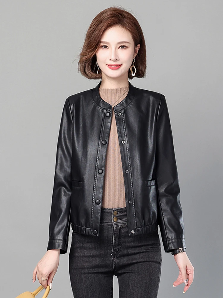 เสื้อโค้ทหนังแท้สำหรับผู้หญิง สไตล์เกาหลี ทรงเข้ารูป ทันสมัย เหมาะสำหรับใส่ทำงาน