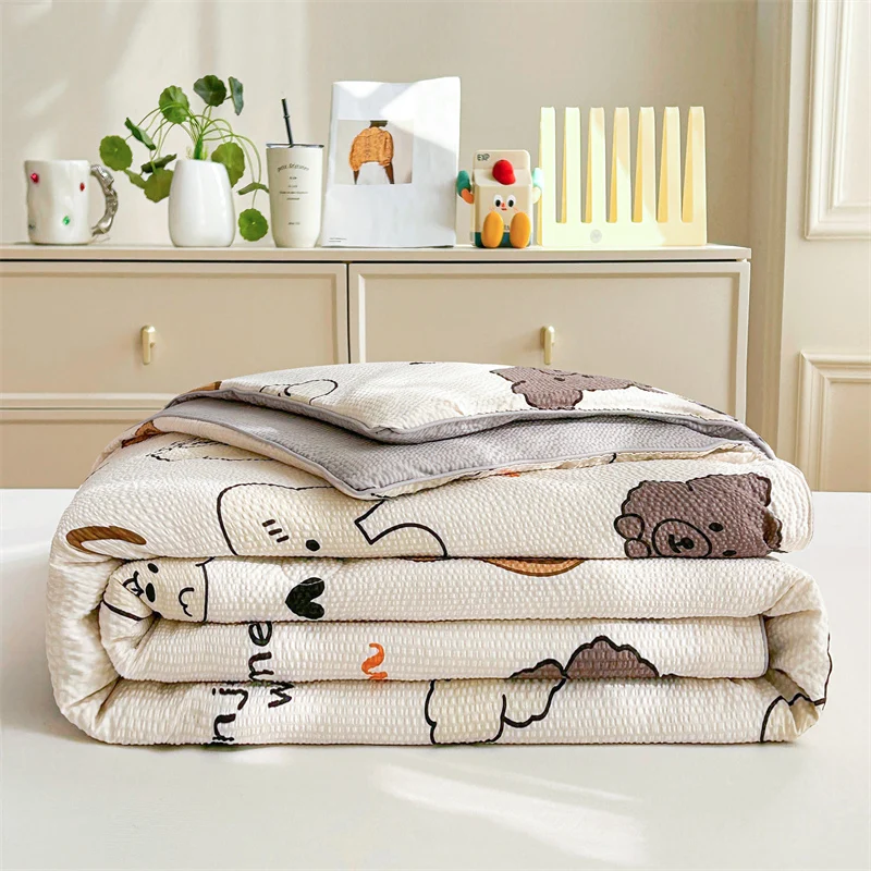 Korean Seersucker Quilt 2024 Summer Cooling Blanket Queen Size Bed Comforters Soft Breathable Air Conditioning Quilt Light Duvet