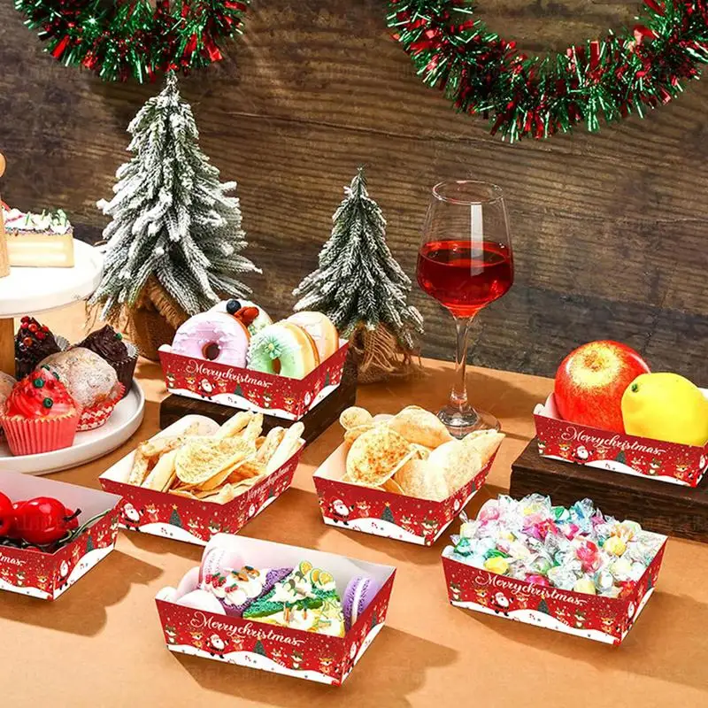 Christmas Paper Food Tray Christmas Snack Food Serving Boats Christmas Plates Paper Food Serving Tray Paper Trays for Snacks