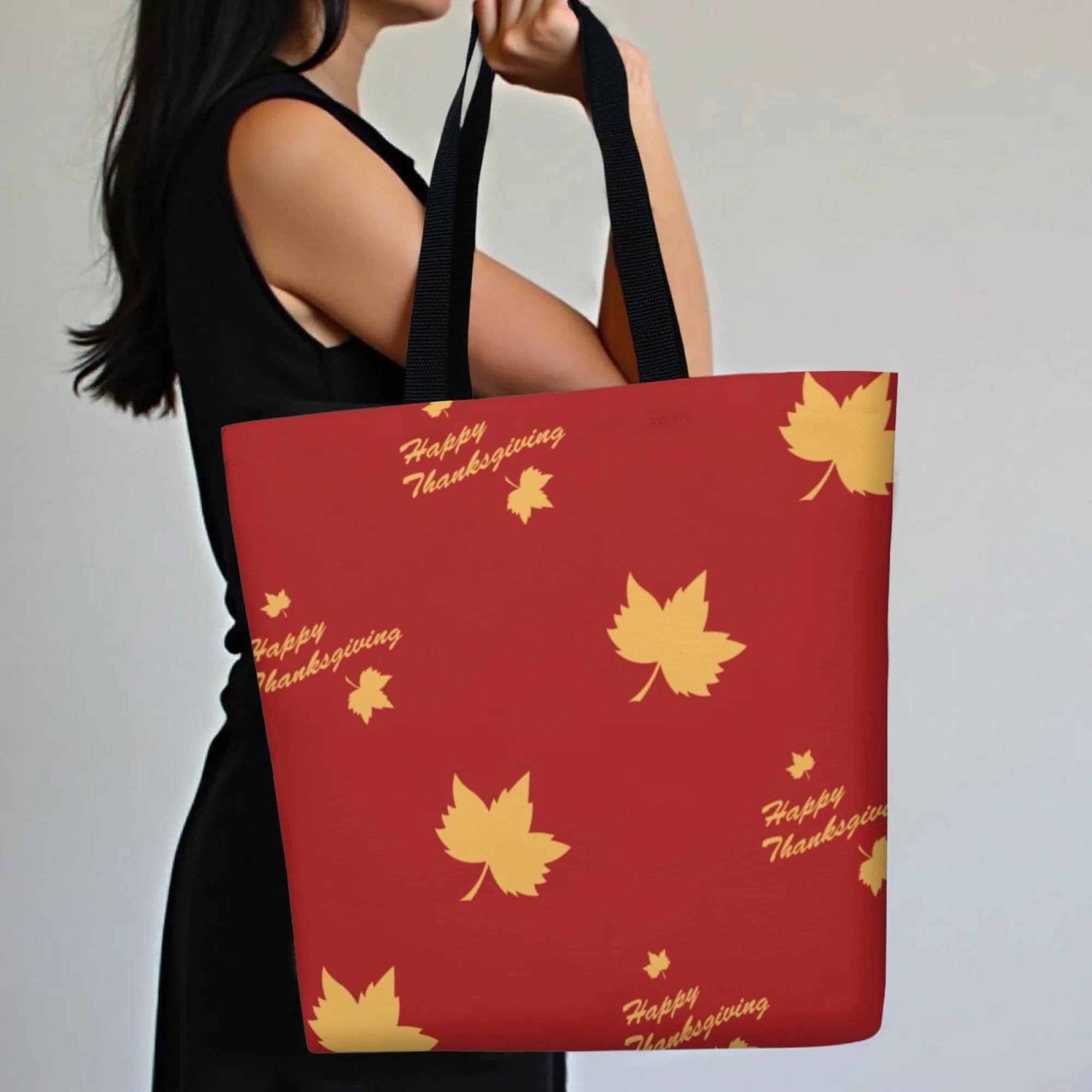 صديقة للبيئة الشكر القيقب قماش حمل حقيبة حمراء احتفالية التوضيح الكتف المرأة قابلة لإعادة الاستخدام التسوق مثالية لمستخدمي البيئة #2