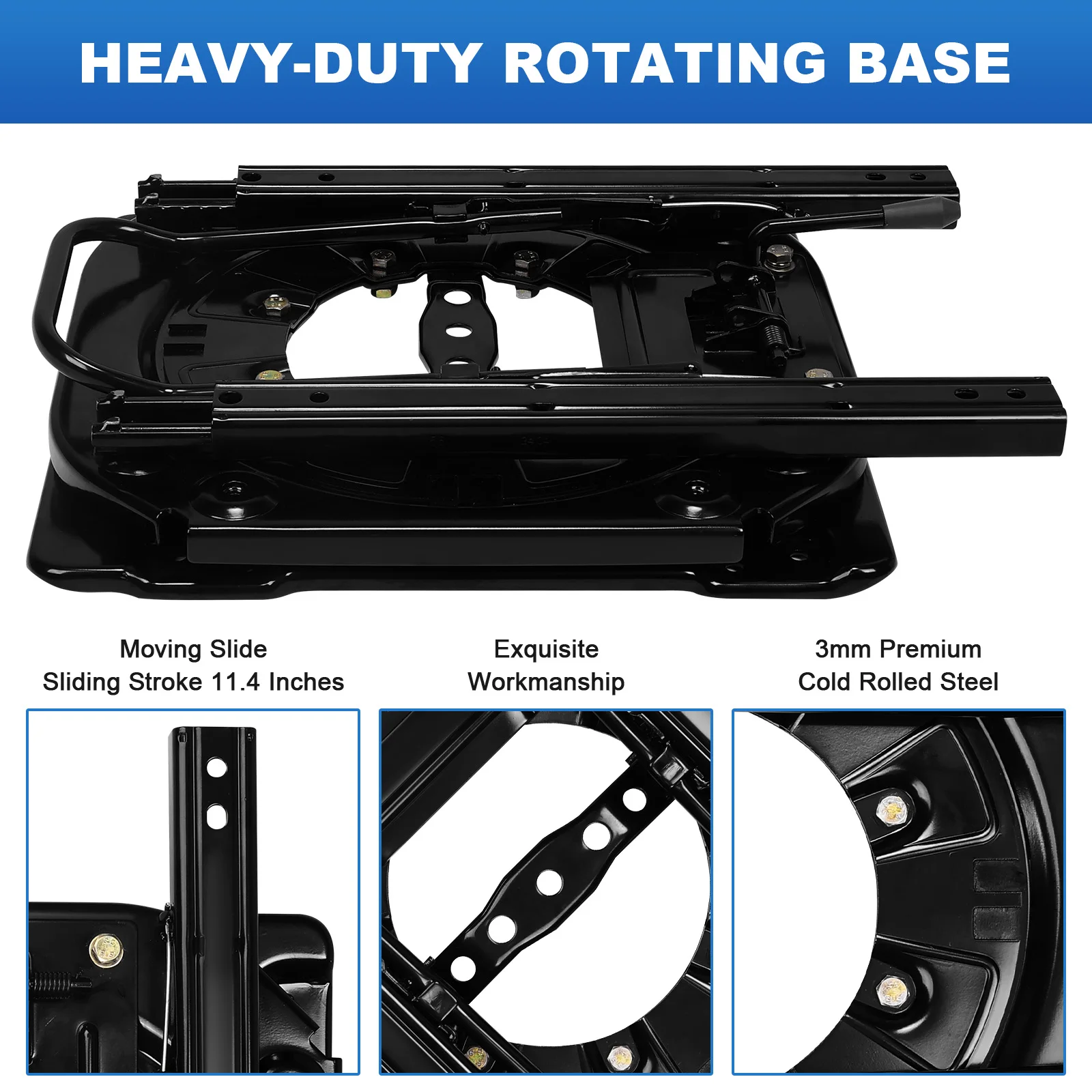 

Car Chair Swivel Base 360 Degree Rotatable Cold-rolled Steel Swivel Car Seat Base W/ Slider 130kg Load for Caravan Car Boat Bus