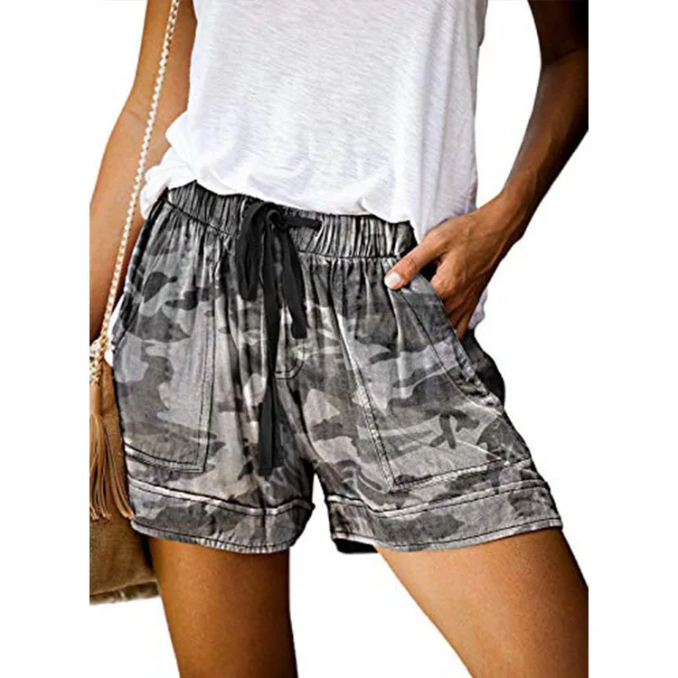 Summer Shorts for Women 2023 Ladies Fashion Elastic Waistband Comfortable Casual Print High Waist Wide Leg Shorts