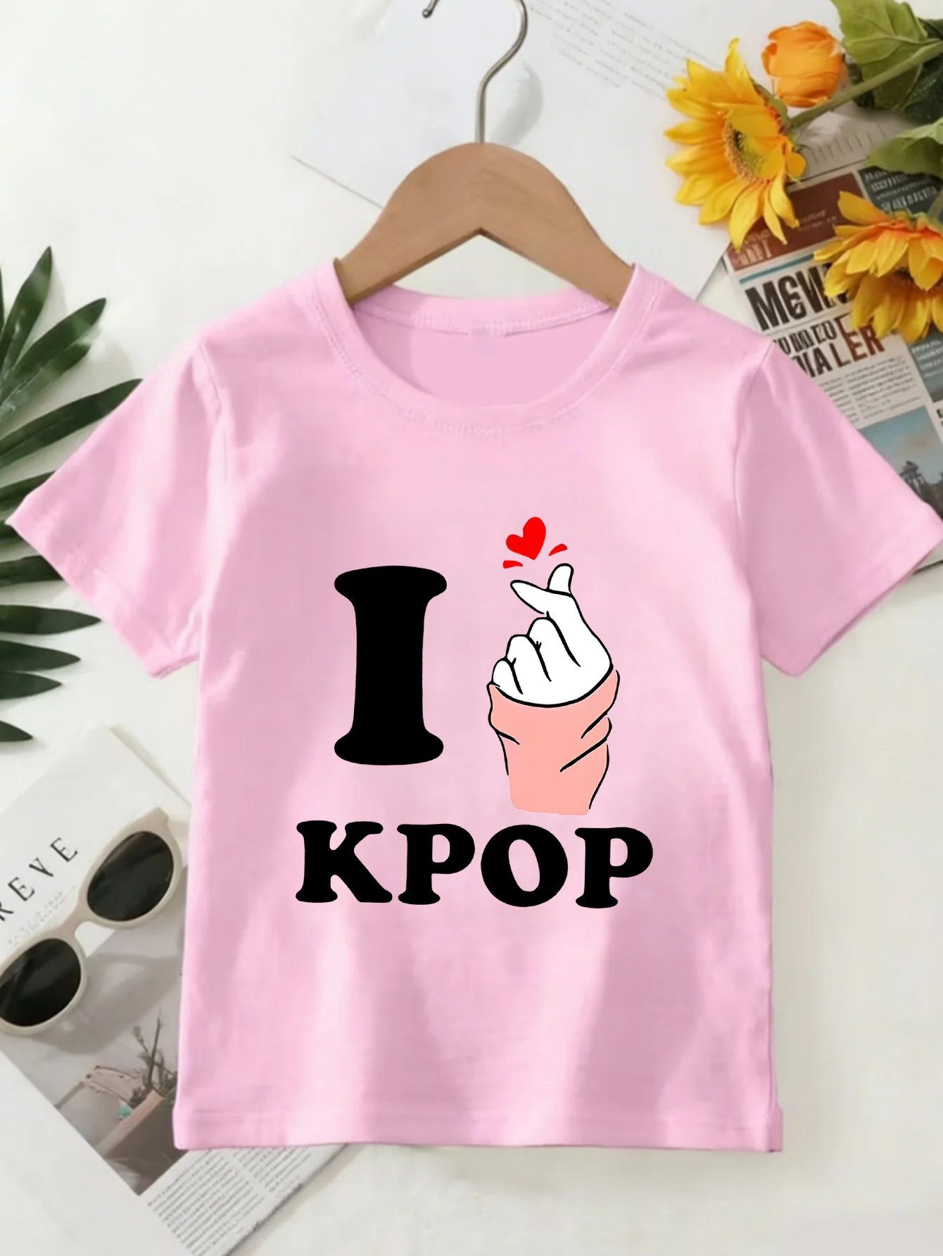 I Love Kpop Finger Heart Graphic Print T Shirt Family Matching Outfit Boys Girls Kids Short Sleeve Children Daily Tees