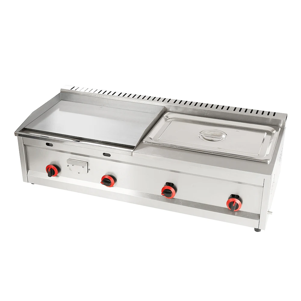 Placa de hierro de acero inoxidable para mesa, plancha de Gas para asar carne, plancha comercial para freír con cocina de gran capacidad