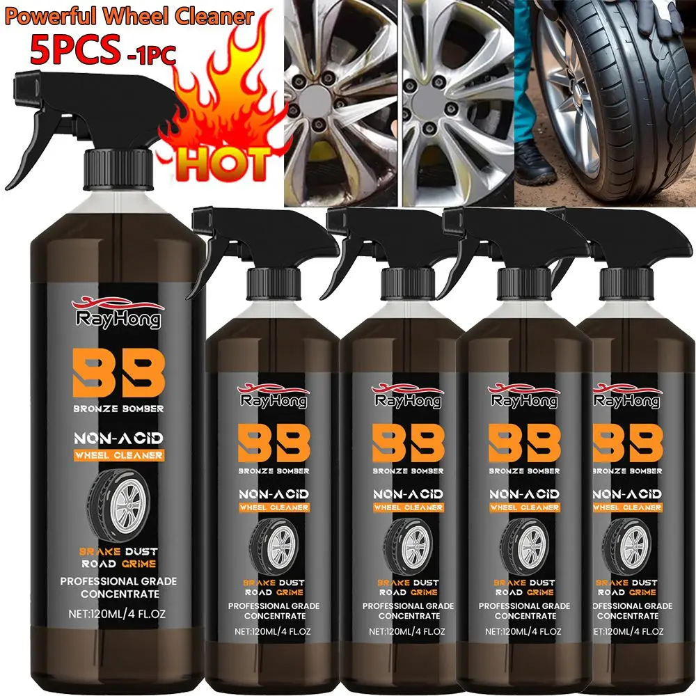 5-1pcs Powerful Wheel Cleaner 120ml Powerful Rim Brake Buster Spray Car Wash Wheel Cleaning Spray for Cleaning Wheels and Tires