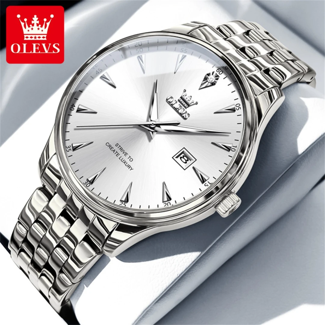 

OLEVS 5598 Fashion Quartz Watch Gift Round-dial Stainless Steel Watchband Wristwatch Calendar Luminous