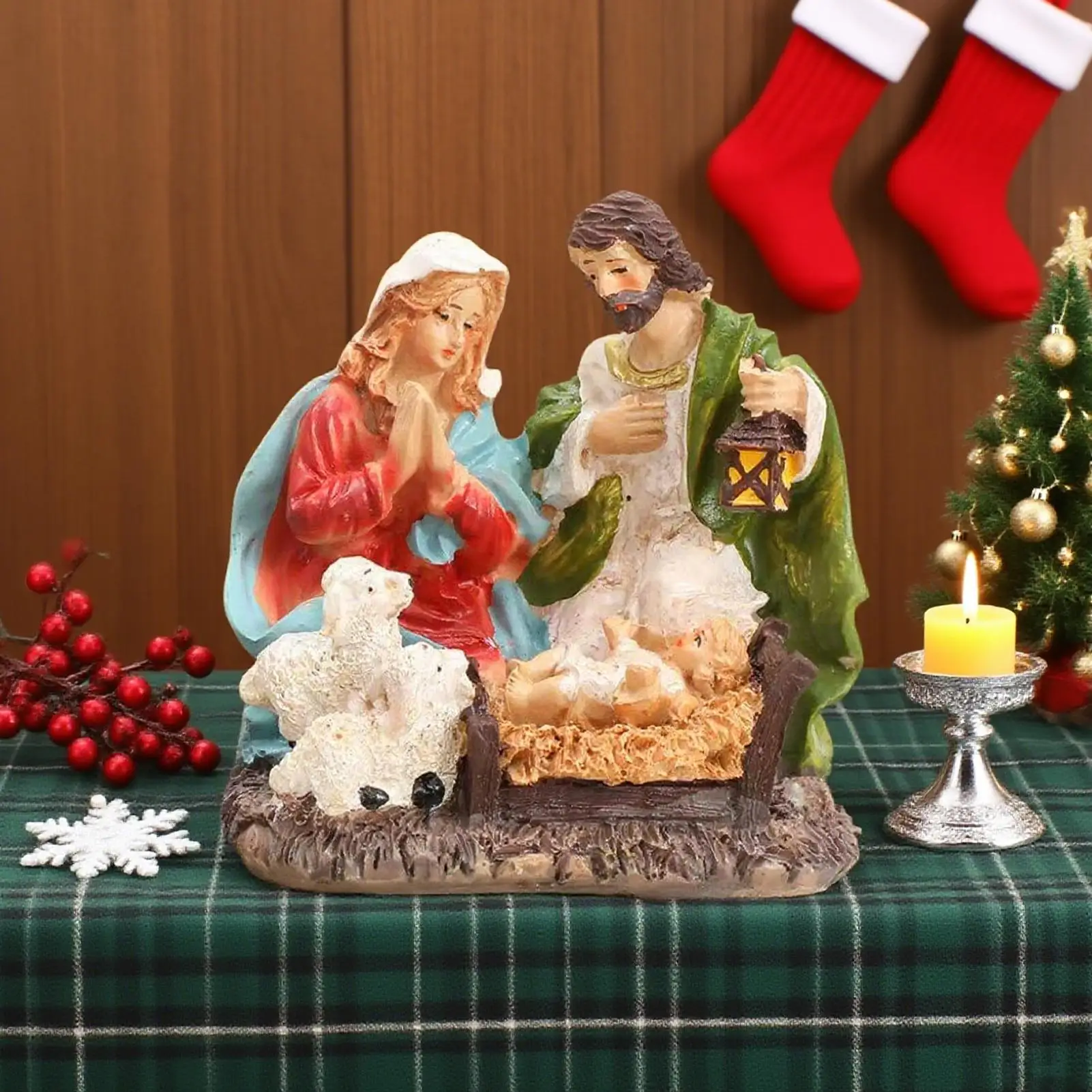 Holy Family Statue Nativity Scene Jesus Statue Desk Figurines Resin Christmas Decorations Home Decor for Bookshelf Dorm