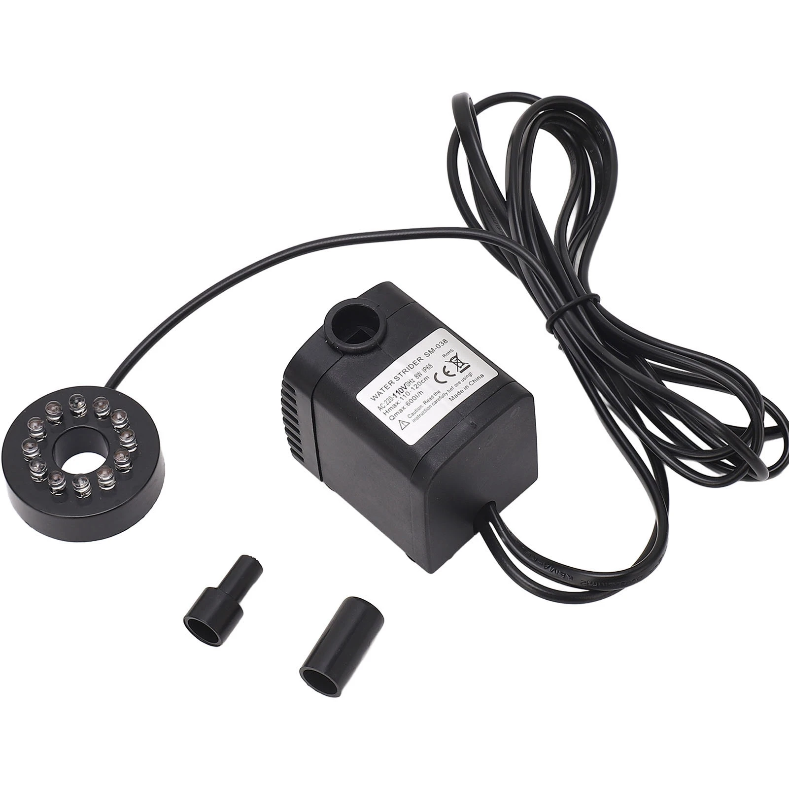 Submersible Pump 8W 600LPH IP68 Ultra Quiet Fountain Water Pump with Colorful LED Light for Pond Aquarium Fish Tank 110V US Plug