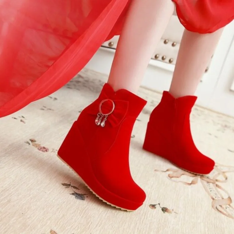 

Zapatos De Mujer Ankle Boots Women Autumn Winter New Elegant Wedges Heels Solid Vintage Boots Zipper Ladies Platform Shoes
