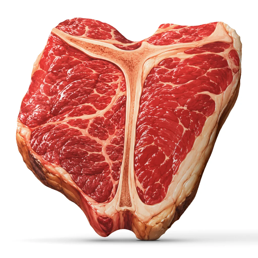 Steak Beef Meat Butcher Barbecue Ribeye Tbone Carnivore Food Illustration Shaped Pillow for Sofa Home Decoration Gift