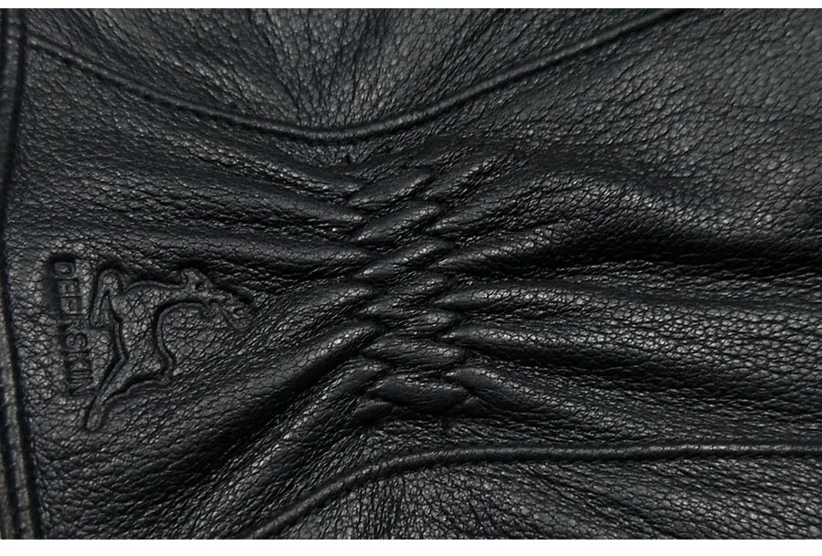 2025 New Winter man deer skin leather gloves male warm soft men's glove black three lines design men mittens sheep hair lining