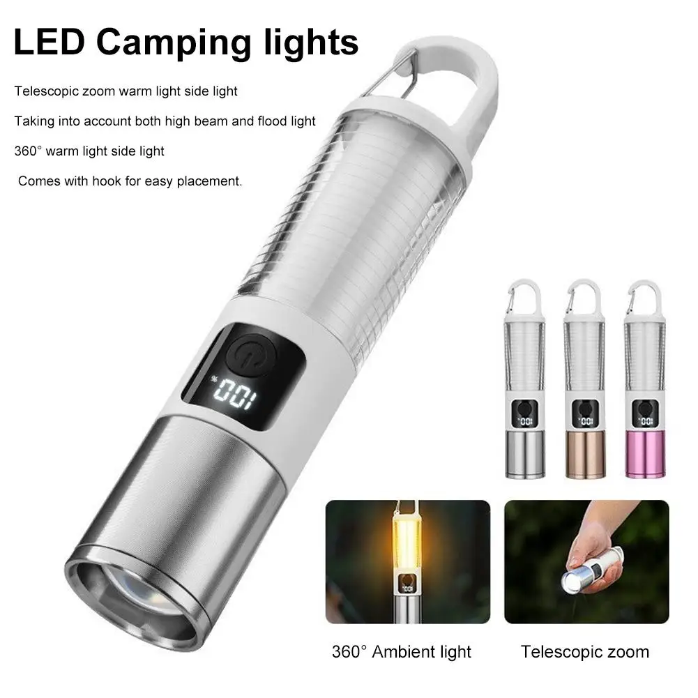 

Светодиодный фонарь для кемпинга с телескопическим зумом COB, боковой фонарь 360° ° Окружающий свет с крючком, перезаряжаемый через USB, для наружного кемпинга, пешего туризма