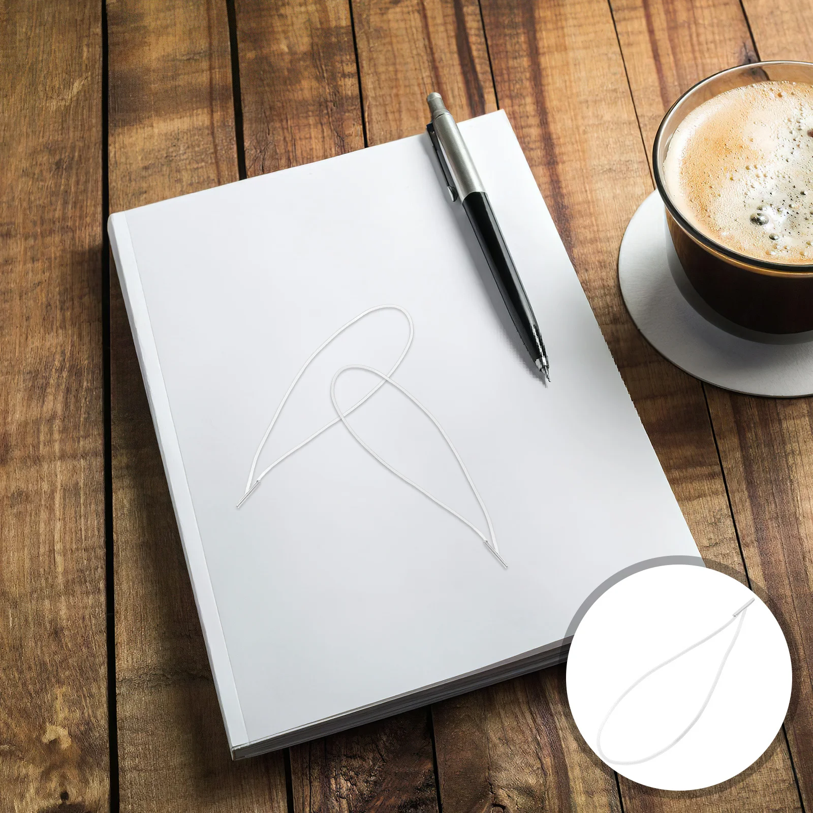 

100Pcs Elastic Cord 1.5mm 4.9inch Round White Stretch Rope with Metal Fastener for Notebook Badge Menu Binding DIY Craft