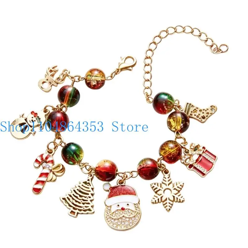 652F Christmas Wrist Bracelet Featuring Multiple Holiday Decorations, Alloy and Resin and a Coordinated Seasonal Look