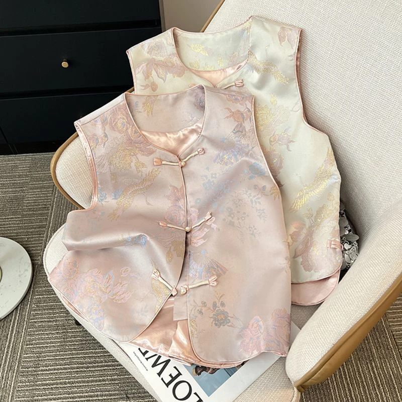 Spring Summer Women Chinese Style Buck Vest 2026 New Comfortable Sleeveless Jacket Casual Ladies Waistcoat Thin Tops Female Coat