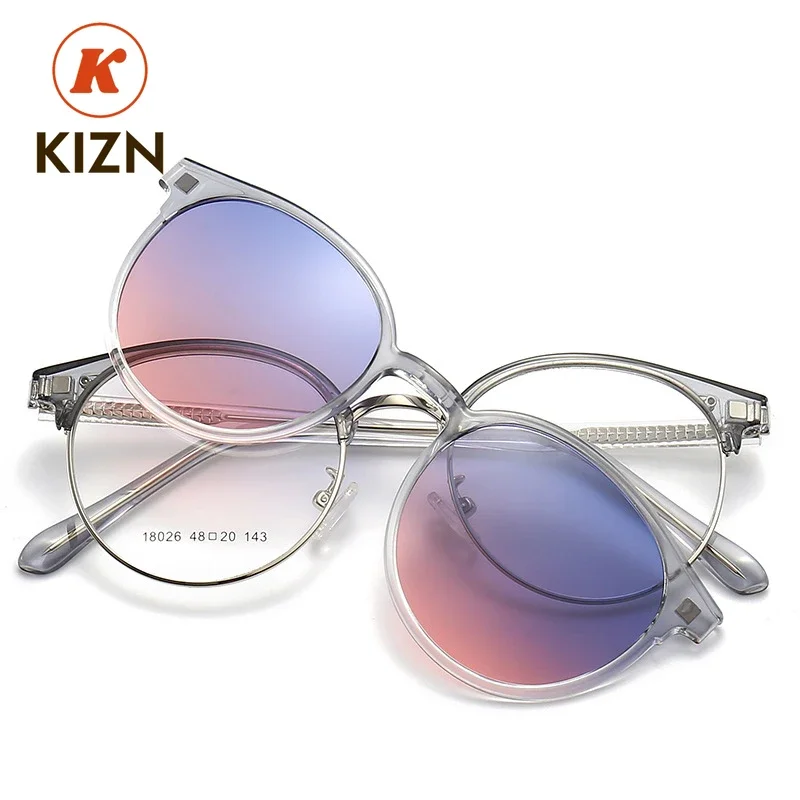 

KIZN 2-in-1 Magnetic Myopia Polarized Sunglasses Women Men round Frame Optical Lens Eyewear -0.5 to -10 New 2025 2-in-1 Clip