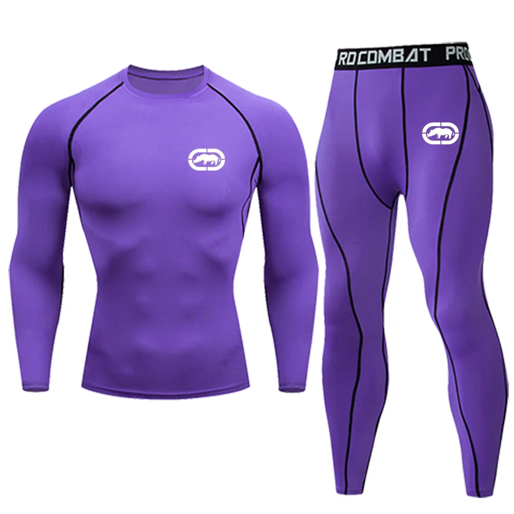 New Men Rhinoceros Logo Compression Tracksuit Quick Dry Long Sleeve Athletic Top Tight Pants Fitness Running Gym Training Underw