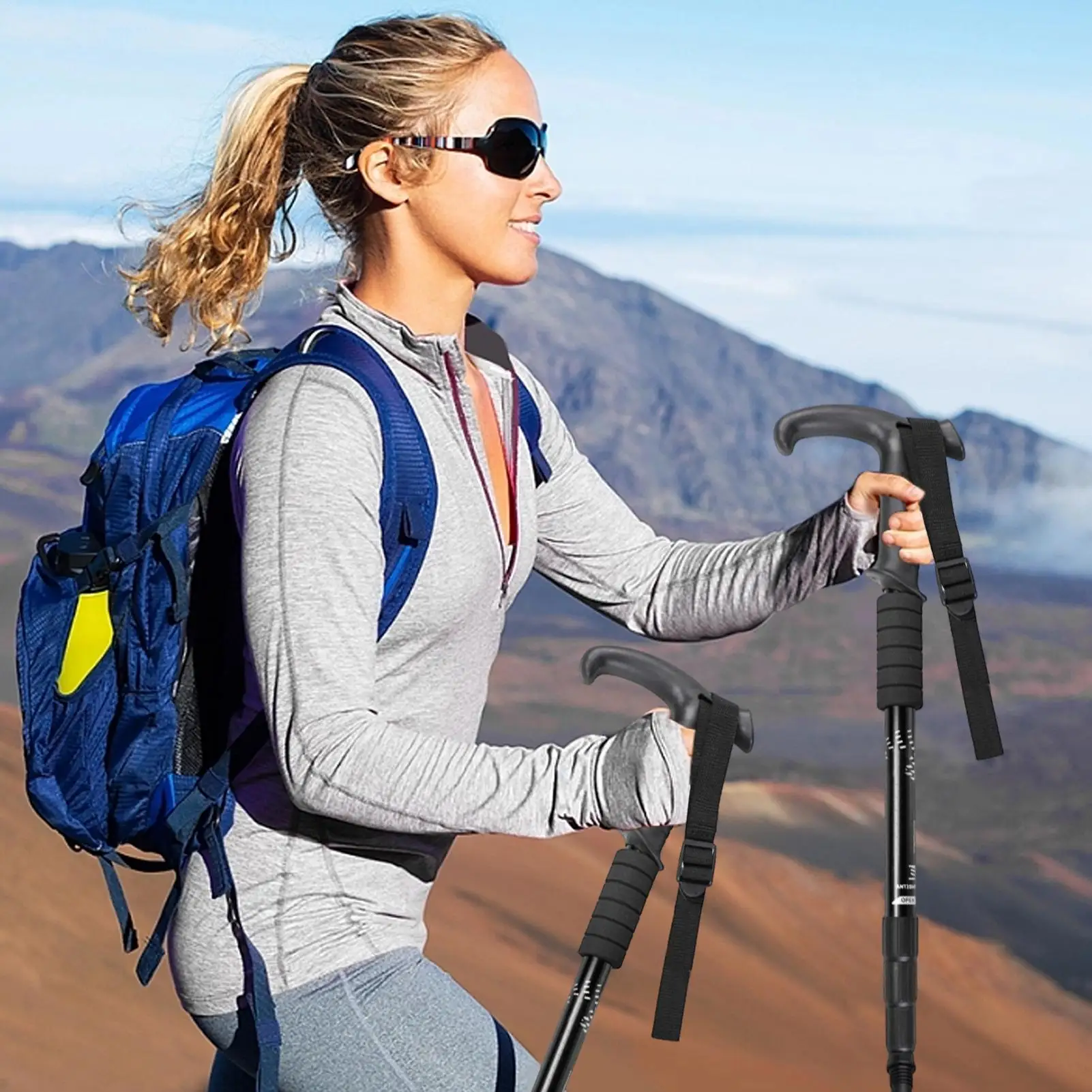 

Регулируемые треккинговые палки, легкие треккинговые палки, противоскользящая ручка, выдвижная трость из алюминиевого сплава для путешествий, выживания, старшего возраста