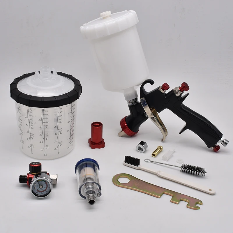 LVLP Pistola a spruzzo R500 Ugello da 1,3 mm con filtro separatore acqua olio Manometro Regolatore pressione aria Pistola a spruzzo Strumenti pneumatici