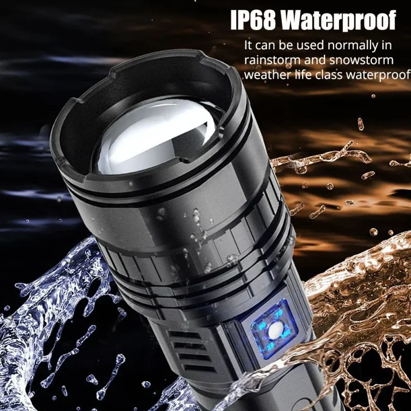 Most Powerful 1000W LED Flashlight Type-C Rechargeable 15000mah Camping Lantern 9000M Long Shot Zoomable Torch Output Spotlight