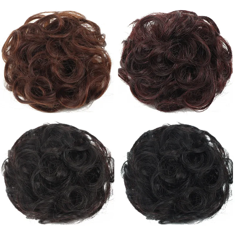 4Pcs/Lot Real Hair Ball Head Wig Bun Maker Tray Fluffy Natural Straight Curl Donut Flower Act Fake Headband Accessories HA2594