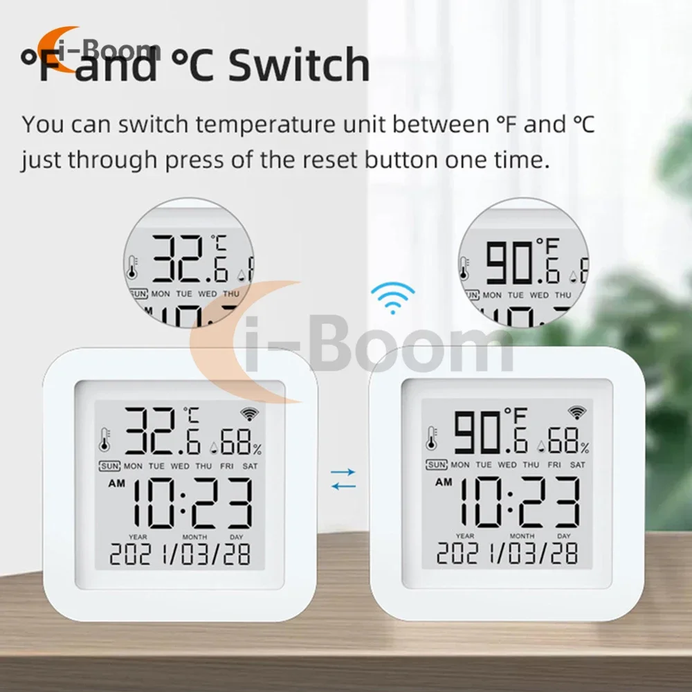 Smart Temperature and Humidity Meter Home Weather Station Perpetual Calendar High Precision USB Charging For Tuya App control