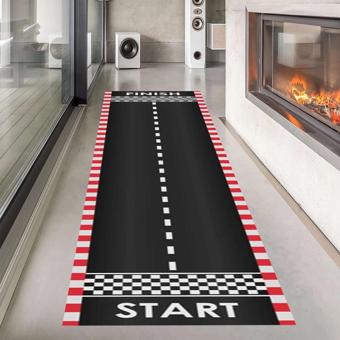 Asphalt Race Track Pattern Runner Rug Non Slip Hallway Carpet for Boys Room Living Room Bedroom Car Theme Durable FloorMat Decor