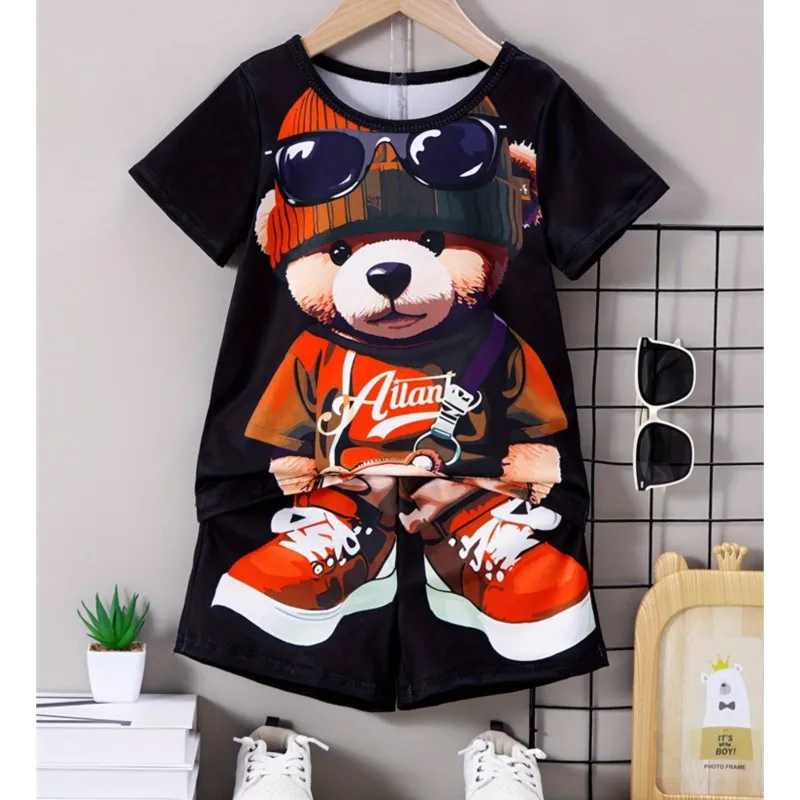 2025 Summer Casual Short Sleeve Set Loose Quick Dry Men's 2 Piece Fashion Hip Hop Pattern Printed Short Sleeve Shorts Suit