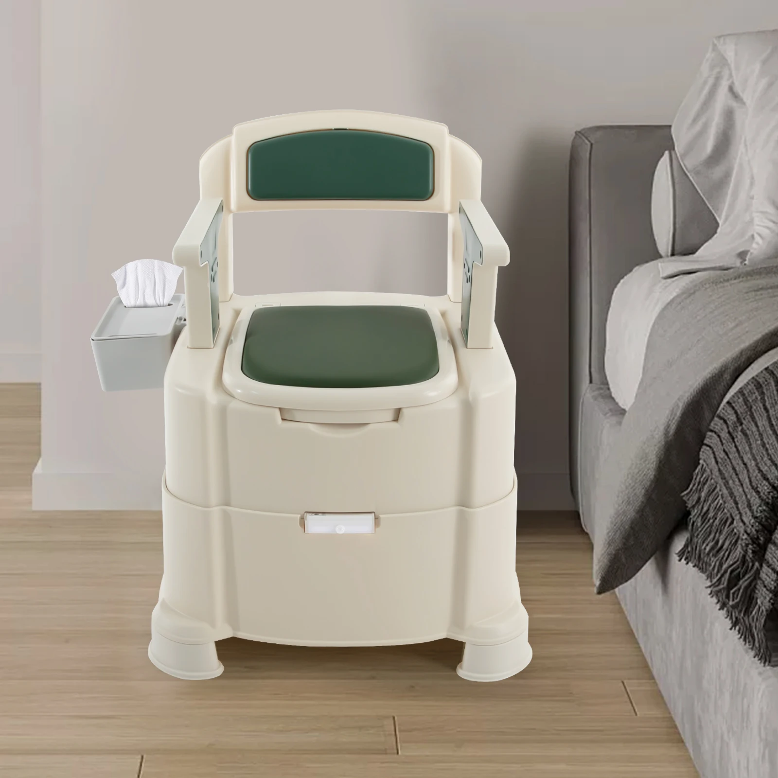

Portable Toilet with Sensor Night Light 440LBS Load Capacity Anti-Slip Bedside Commode for Elderly Pregnant Home Care