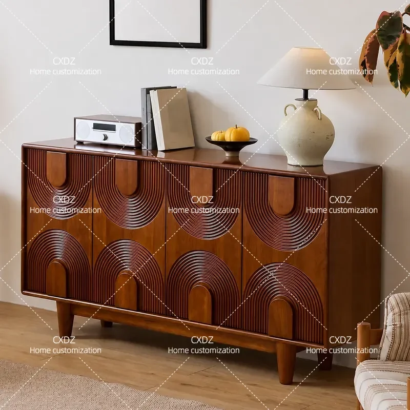 Round Dance Side Cabinet Solid Wood Retro Home Dining Storage Locker for Living Room Bedroom Tea Cabinet Wall Mounted