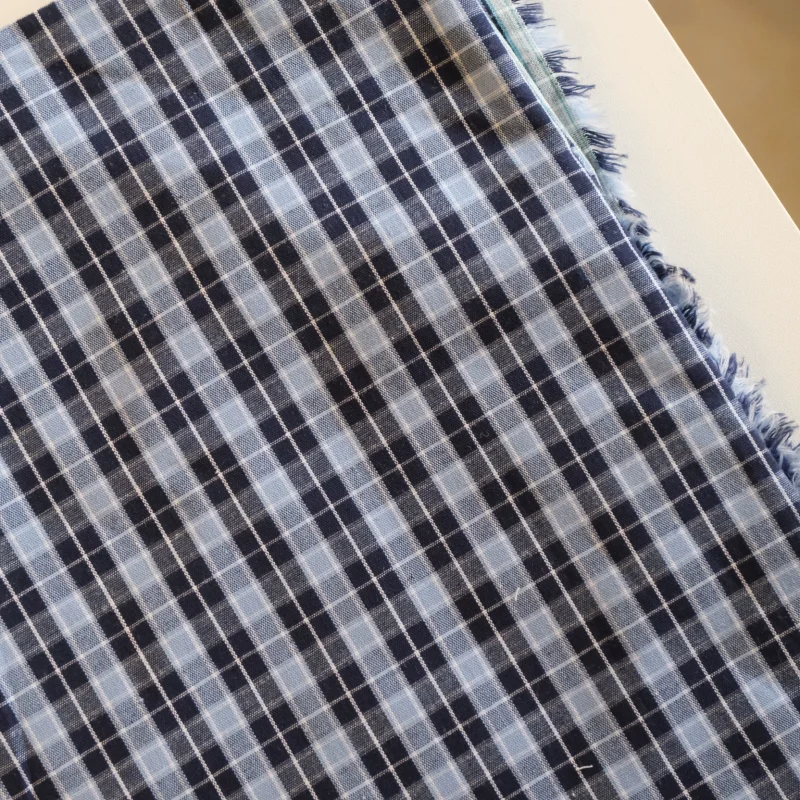 Blue Plaid Pure Cotton Fabric Handmade Skirt Patchwork DIY Sewing Craft Material for Home Decor And Fabrics