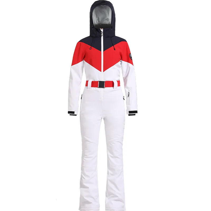 One-Piece Ski Jumpsuit for Women, Waterproof, Windproof, Hooded, Thicken, Thermal, Outdoor Sport Wear, Winter Clothing