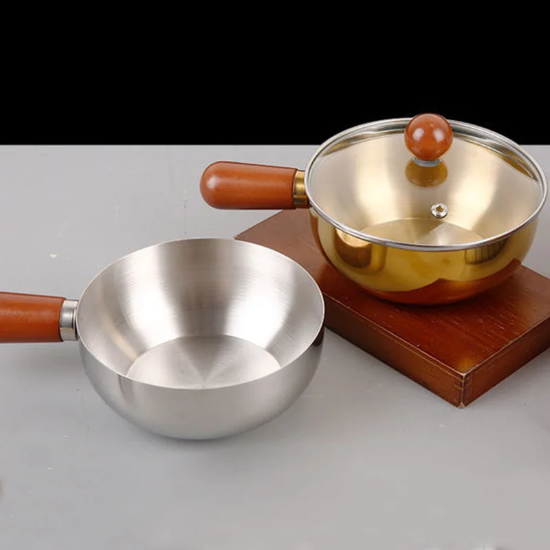Stainless Steel Noodle Pot For One Person High-End Look With Wood Finish Compact Small Cooking Pot For Baby Food Milk ​​〔CC11〕