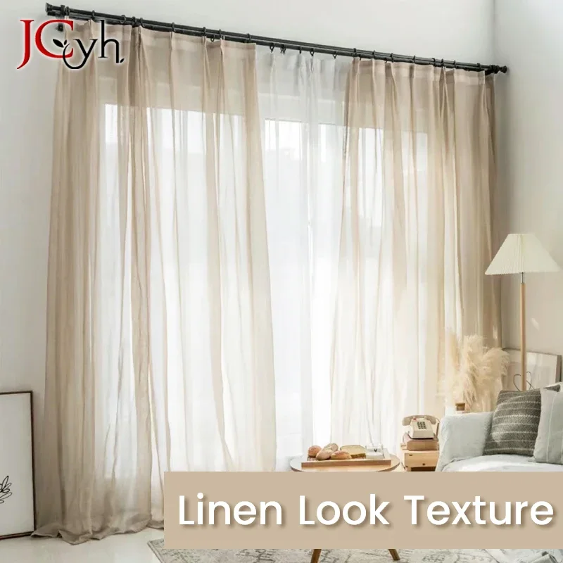 Japan Style Flax Linen Look Tulle Sheer Curtains for Living Room Windows Transparent Voile Curtain for Kitchen Rideaux Customize