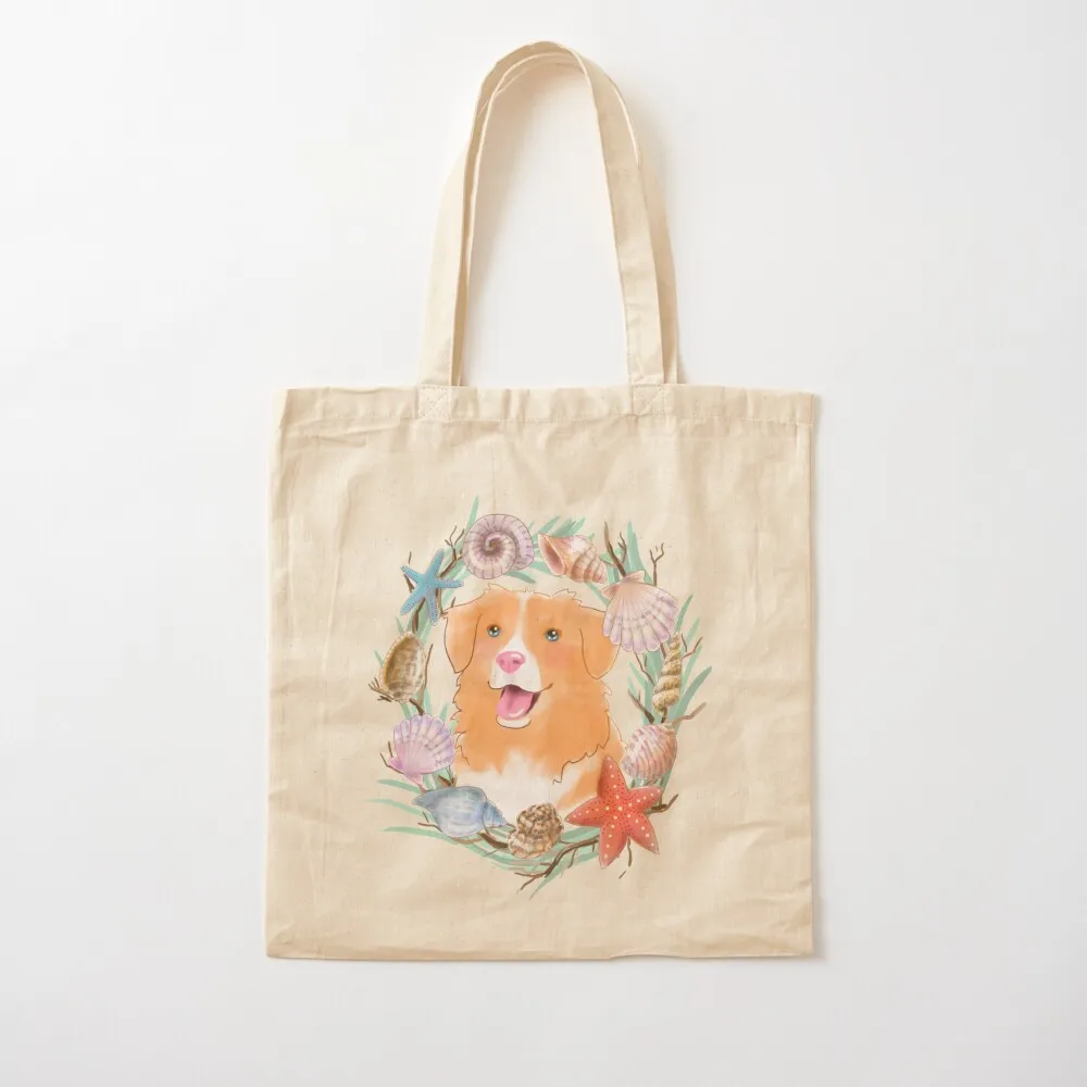 Toller with Seashell Wreath Tote Bag reusable shopping bags custom tote bag sacs de shopping Canvas Tote Bag