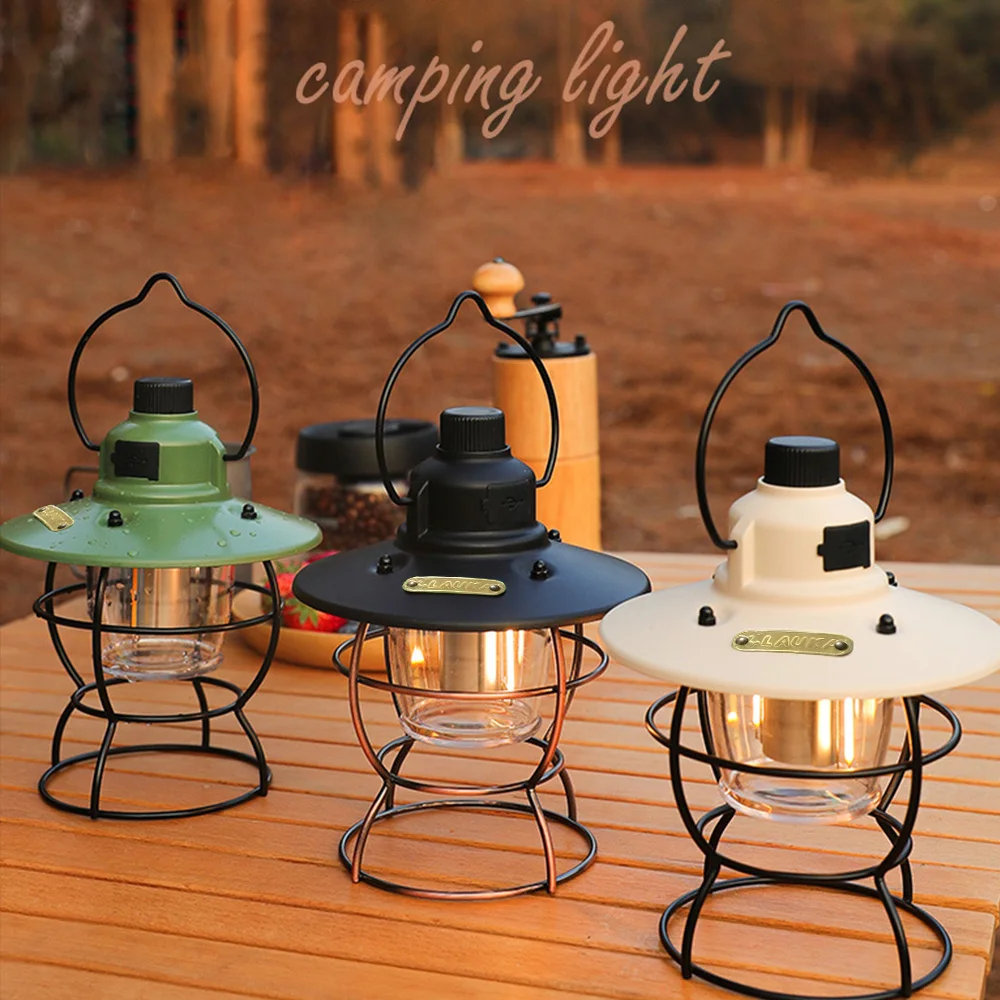 4000mAh Rechargeable Led Camping Portable Lantern Light Outdoor Waterproof Retro Tent Lamp Fishing Travel Lighting Equipment