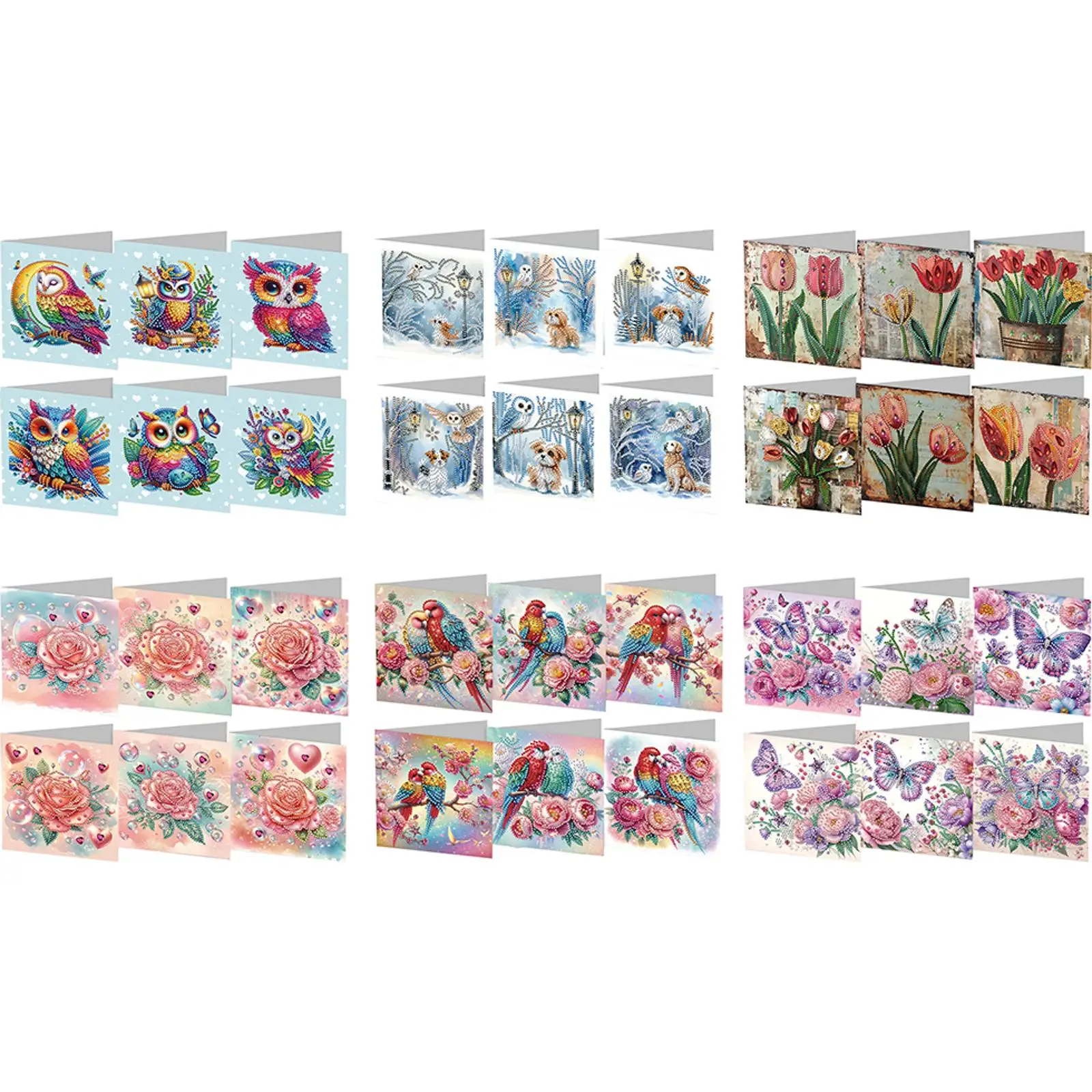 

6PCS DIY Diamond Painting Greeting Card Set Rhinestone Diamond Art Mosaic Postcards Birthday Gift for Friend