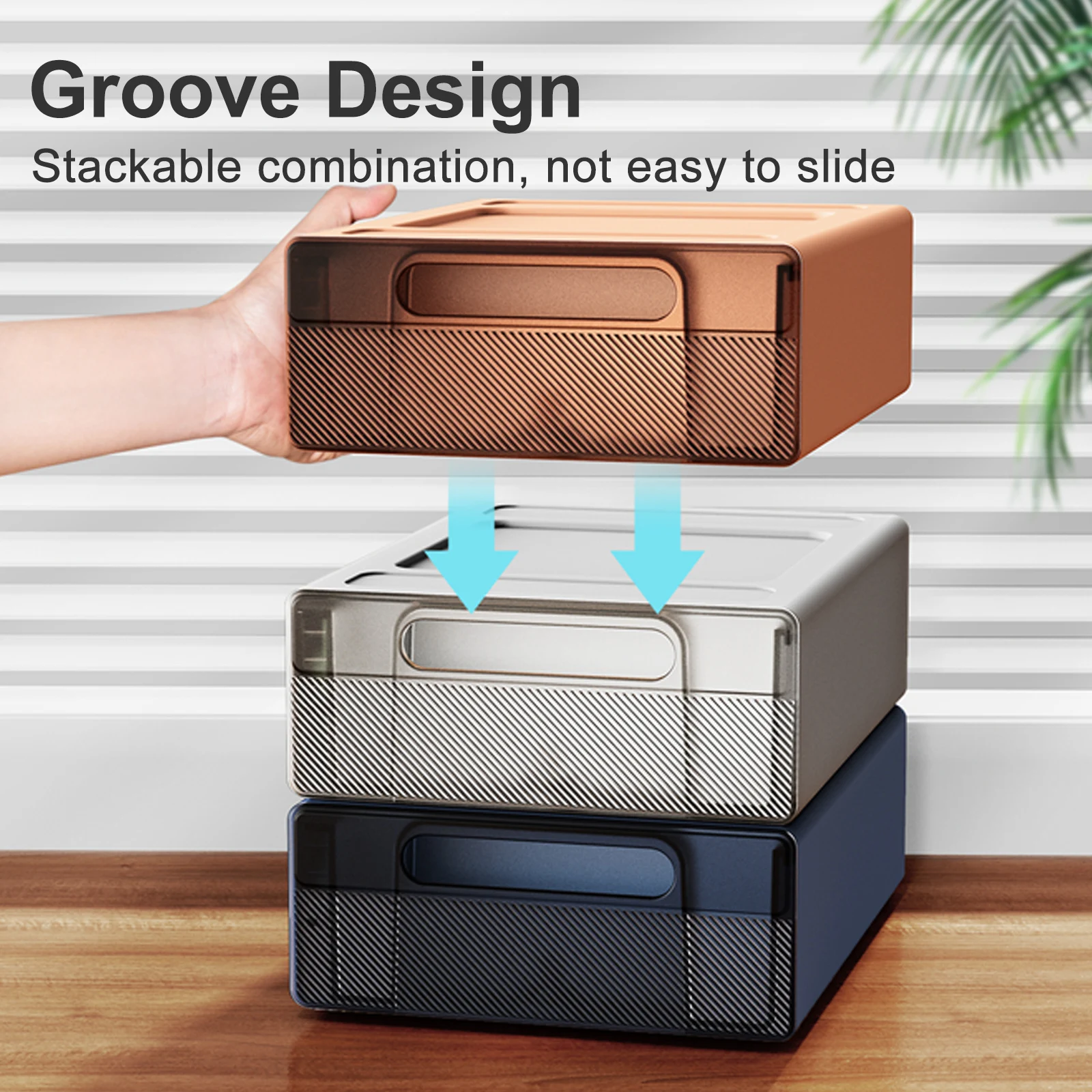 Eary Under Desk Drawer Organizer No-Punch Strong Sticky Under Table Hidden Storage Box w/ Induction Night Light Grocery Storage