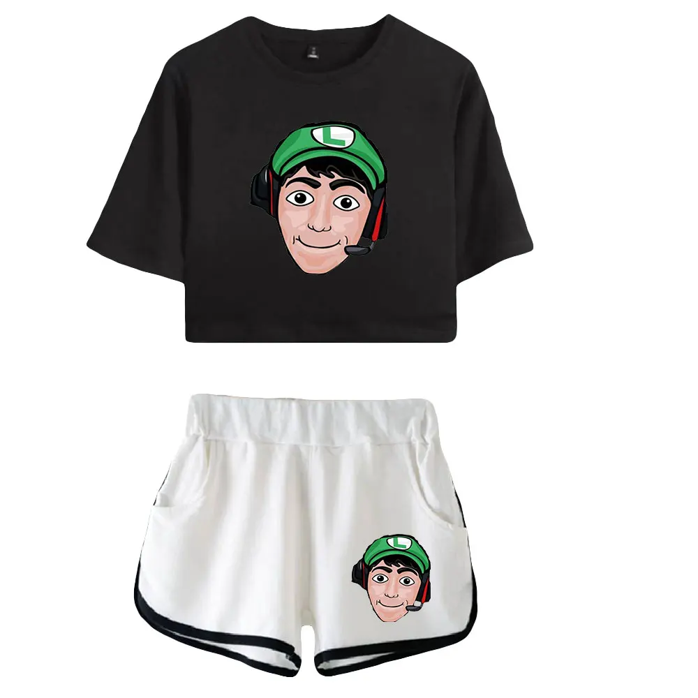 youtuber merch Fernanfloo fans midriff-baring fitted crop sets Printed short tshirt  gym sets  streetwear pants women