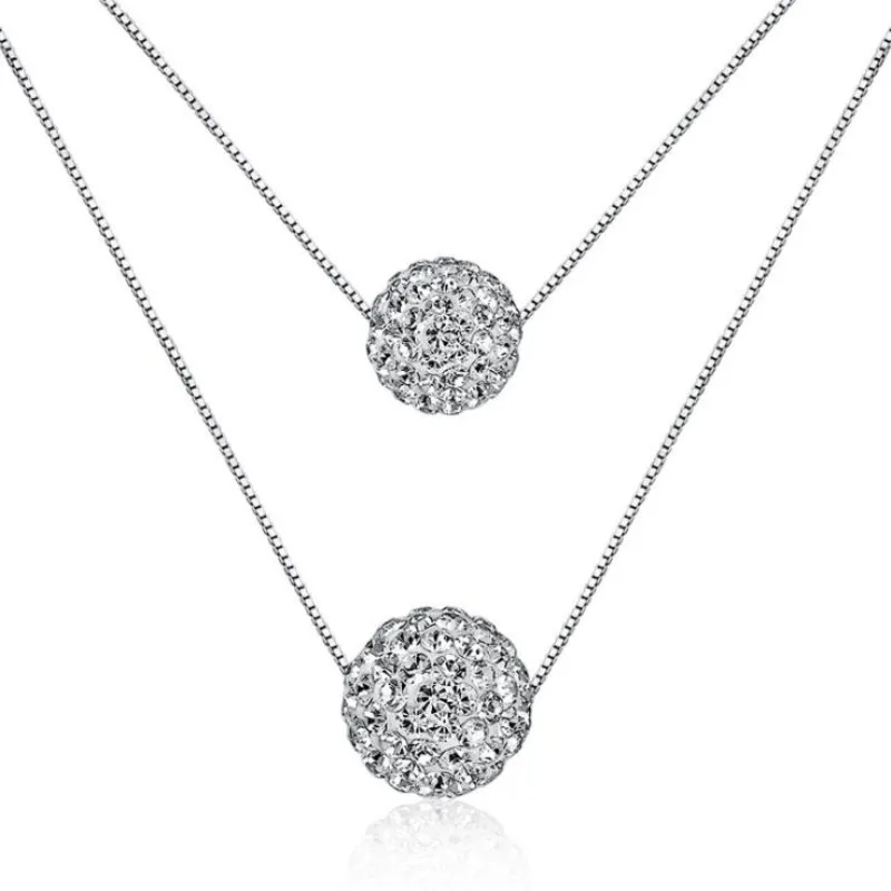 New Temperament Exquisite 925 Sterling Silver Jewelry Double Lucky Crystal Ball Personality Pendant Necklaces  XL128