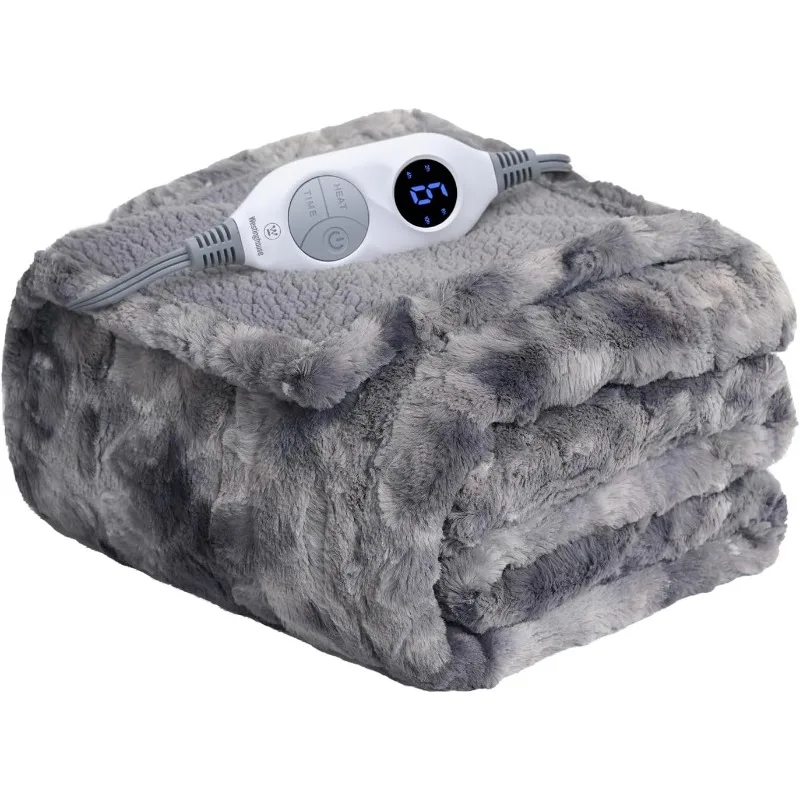 Electric Throw Blanket, Faux Fur Heated Blanket with 6 Heating Levels & 2-10 Hours Auto Off, Soft