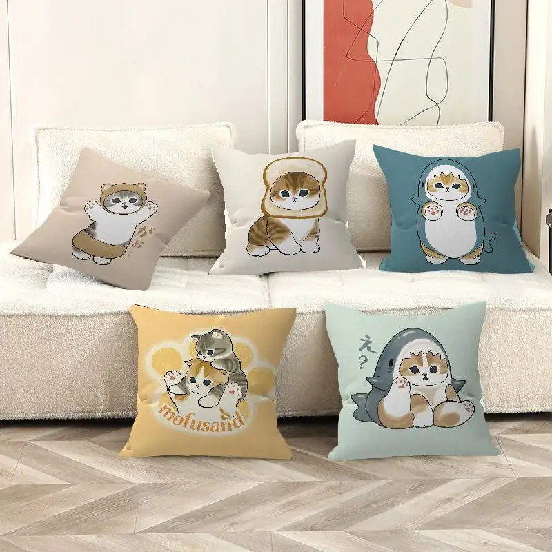 M-MofusandS Cat Character Pillow Covers Cartoon Sofa Decorative Home Double-sided Printing Short Plush Cute Cushion Cover