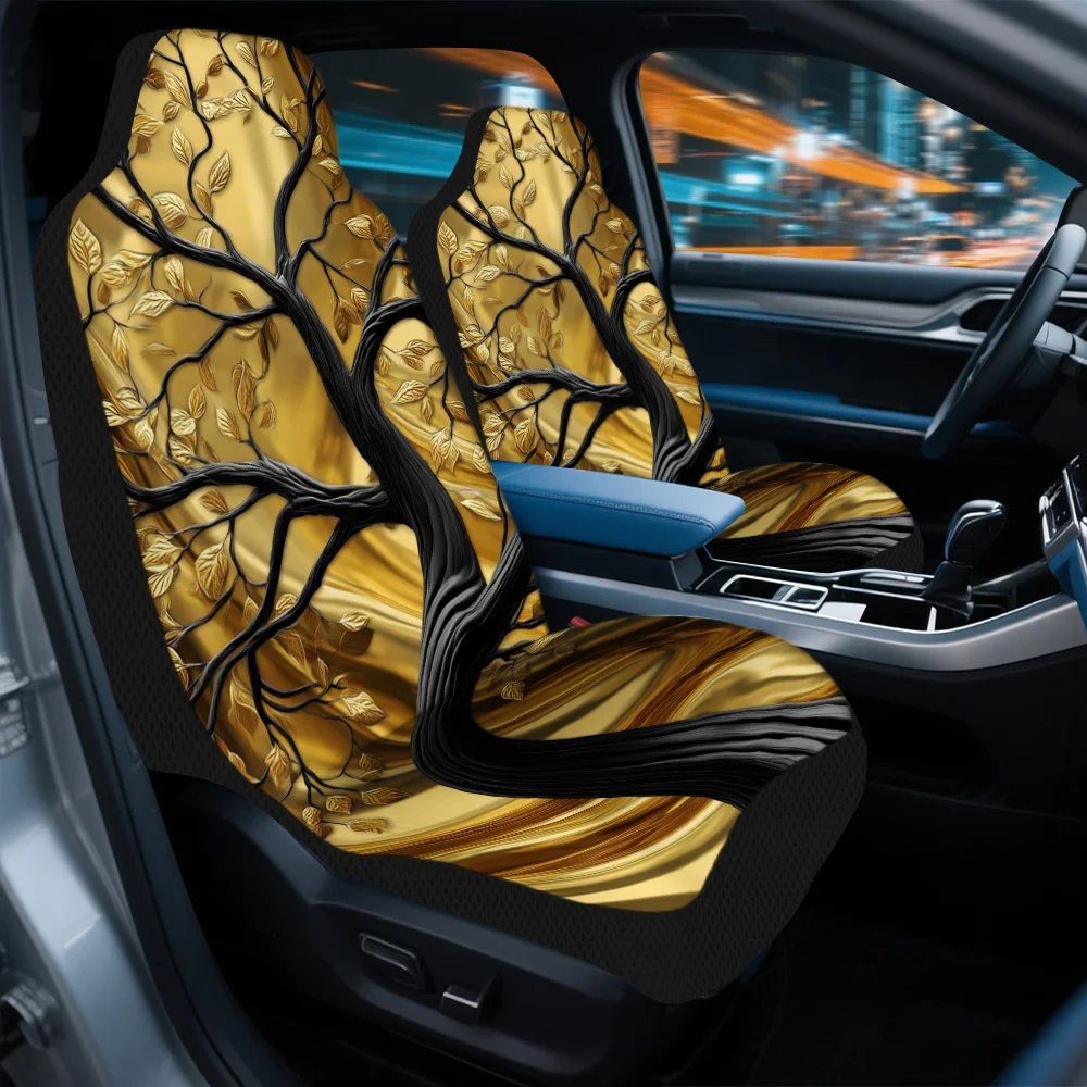 2pcs Golden Tree Silhouette Themed Car Seat Cover Set – High-Quality Full Set Of Front Seat Covers For Most Cars, Universal Fit,
