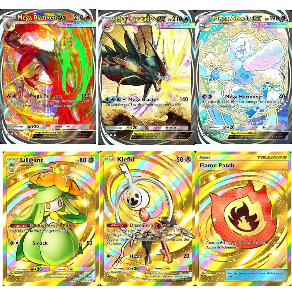 

Карманные карты Pokemon PTCG «сделай сам», Immersive B1-Mega Rising L susuant Gyarados Altaria PIkachu Tauros EX, игра с изображением приложения, золотая карта