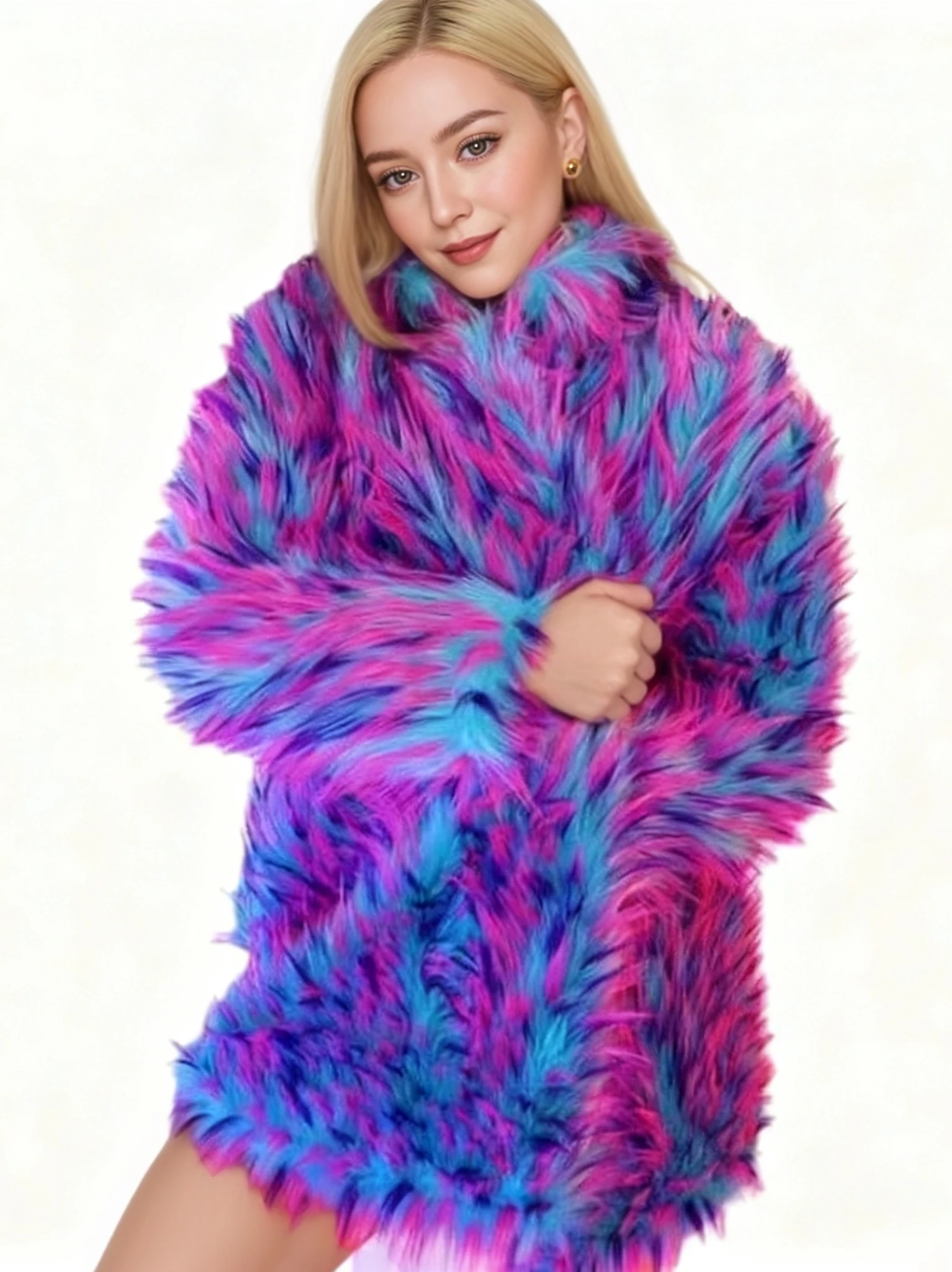 Winter Y2K Esthetische Felroze Blauwe Tie-dye Pluizige Kunstbontjas Dames Losse Warme Fuzzy Jas Party Streetwear Buitenkleding