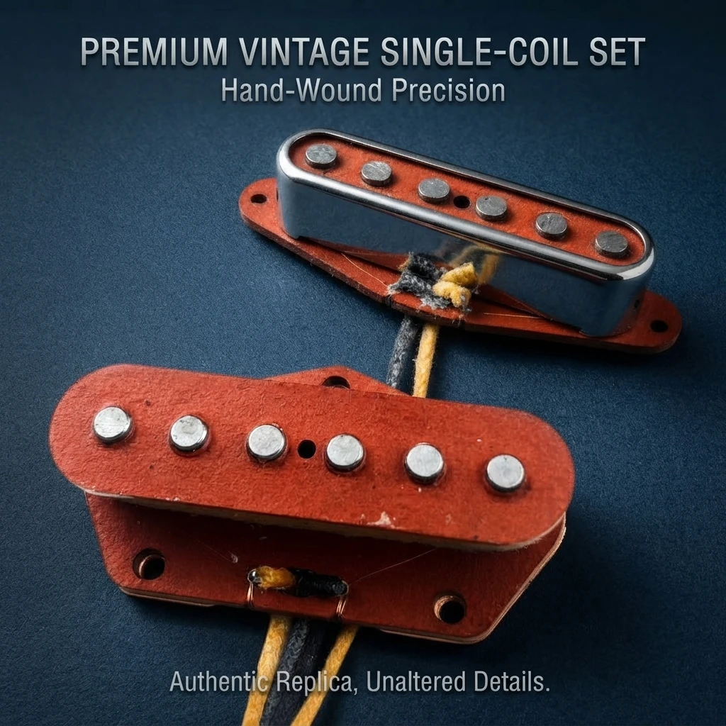 Vintage Red Tele Pickup Set, Hand-Wound Alnico 5 Neck & Bridge, Chrome Cover, Cloth Wire Upgrade for Tele Style Electric Guitar