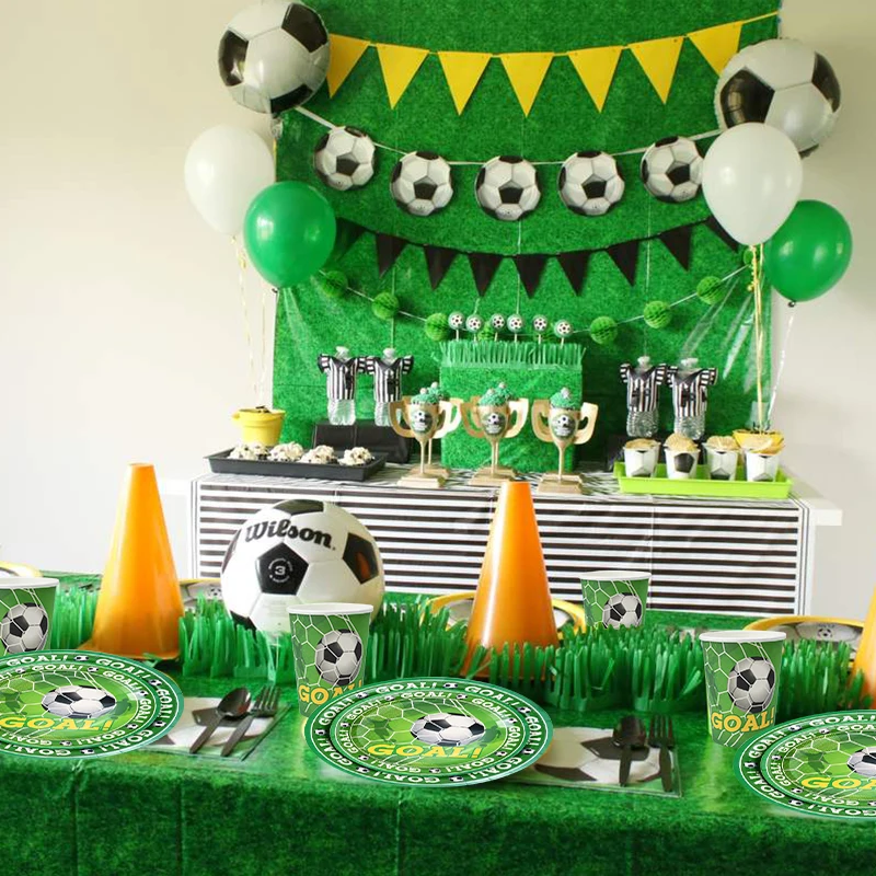 Vajilla desechable para fiesta de fútbol, platos de papel, vasos, servilletas, mantel, suministros de decoración para fiesta de cumpleaños y fútbol para niños