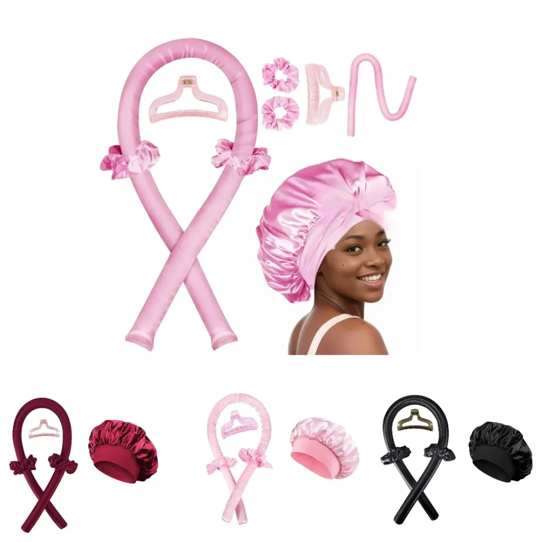 

Satin Silk Sleeping Cap Heatless Curling Rod Set Headwrap Natural Curly Hair Long Hair Care Wave Sleeping Curling Styling Tools